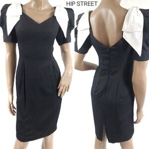 LATE EDITION PETITE Dress Vintage SS Satin Shoulder Bows Sheath Party 8P